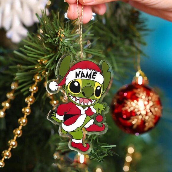 Personalized Grinch & Stitch Christmas Ornament | Custom Grinchmas Tree Decor - Picture 1 of 1